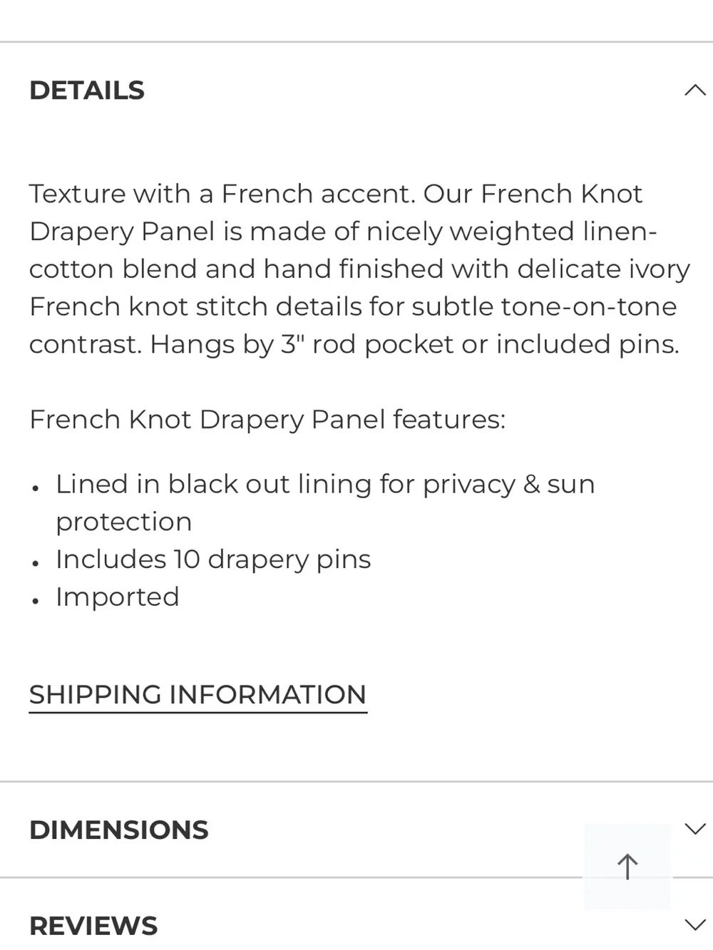 Ballard French Knot Drapery Panel White 50”x108”